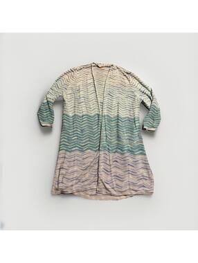 Chico’s Women’s Size 1(M) Blue Wavy Blue Striped Open Cardigan Sweater (A26)